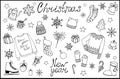Big set of Christmas and New year elements. Doodle hand drawn vector illustration. Royalty Free Stock Photo
